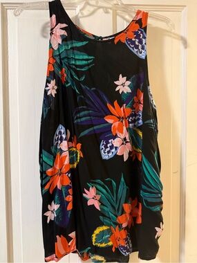 Tropical Floral Black Tank Dress with Bright Floral Print